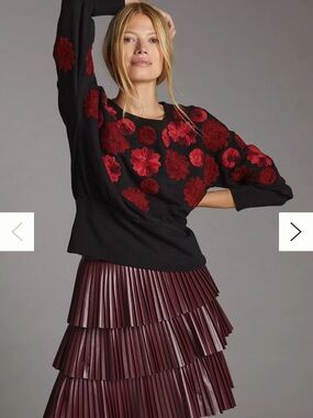 Anthropologie Maeve Floral Embroidered Sweatshirt Women's S